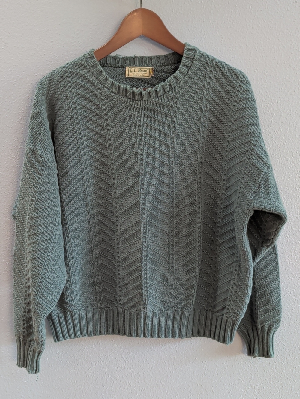 L.L. Bean 90s Vintage Chevron Knit Cotton Grandpa Sweater